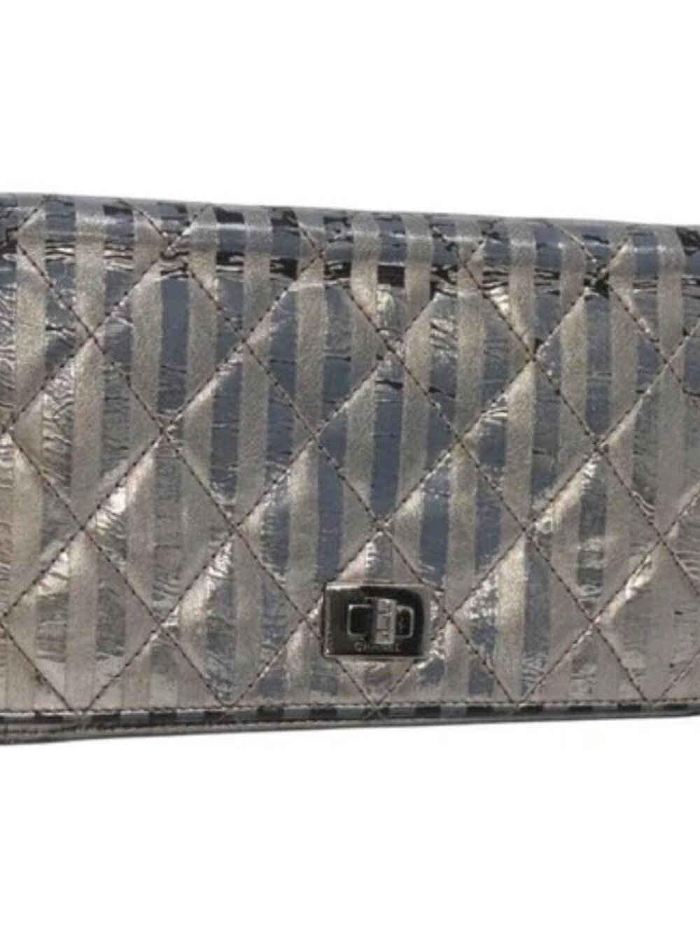 CHANEL 2.55 Matelasse Long Wallet Leather Silver CC Auth bs25537